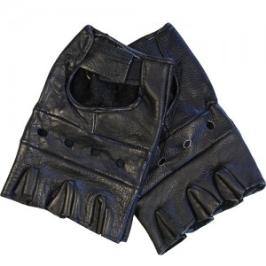 BLACK COLOUR PLAIN FINGERLESS LEATHER GLOVES